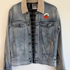 Analog Light Blue Denim Jacket with Sherpa Collar